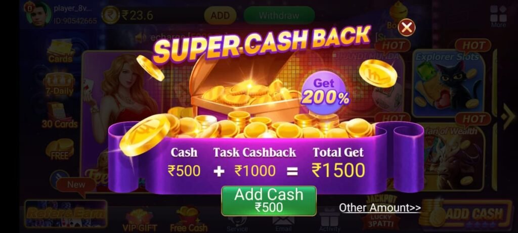 Super Cashback Offer In 3 Patti Master App